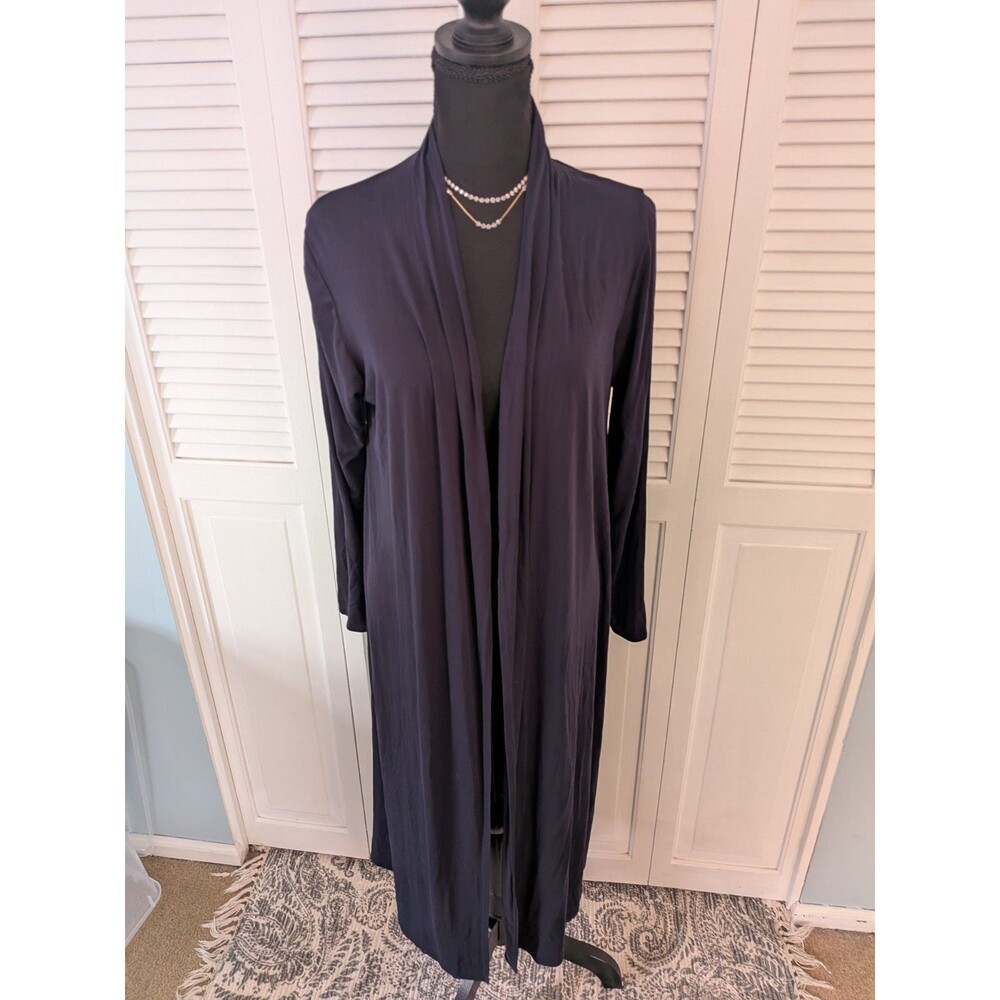 Isaac Liev Duster Cardigan Women's M Navy Blue Knit Long Sleeve Open Casualcore